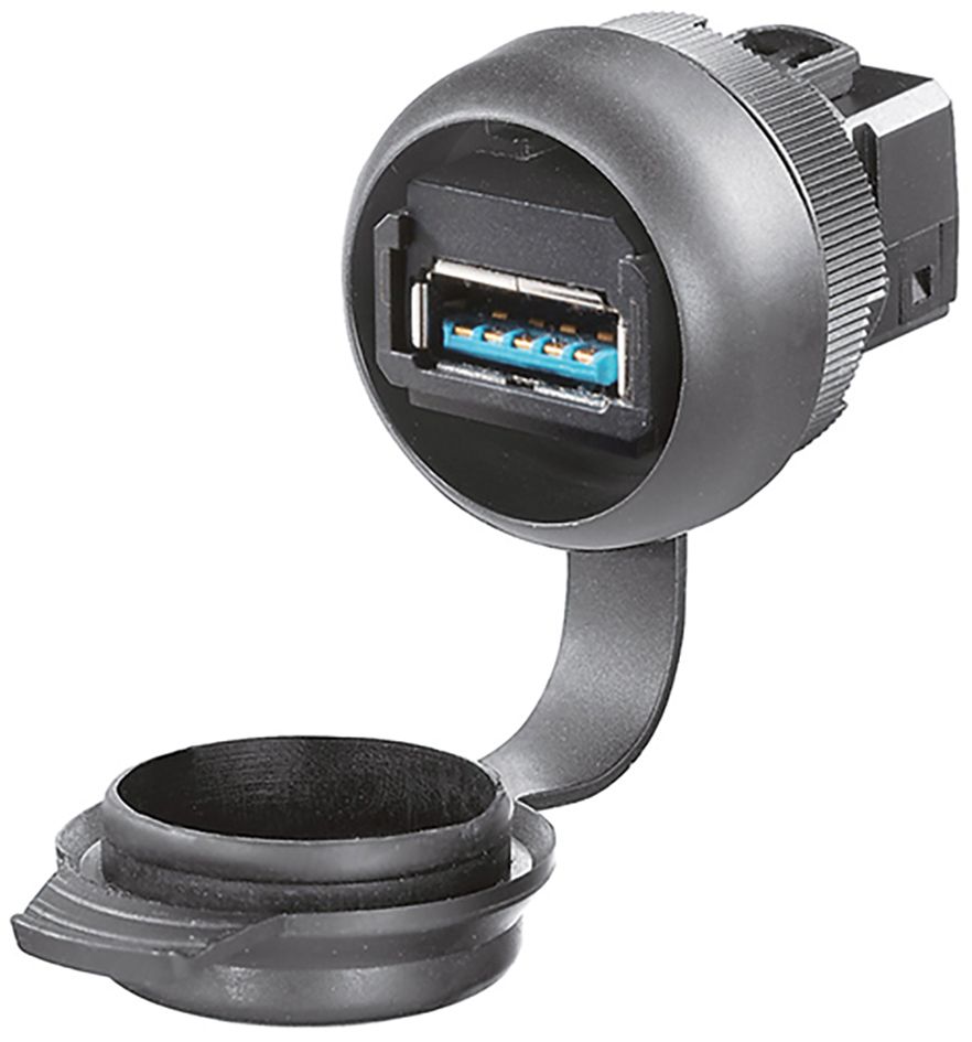 Gehäuse USB 1f sw Schraubbef m.Aufdr m.Staubschutz