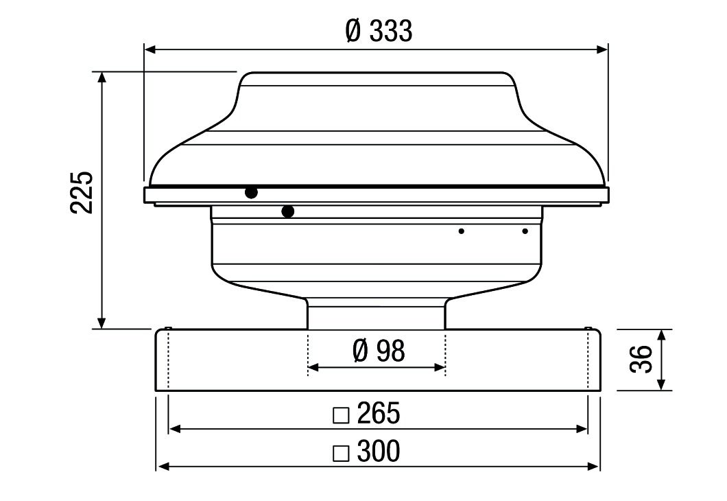Dachventilator Ø100mm Radial 230V 70°C 300cbm/h 50W Stahlbl IPX5 vz 50Hz
