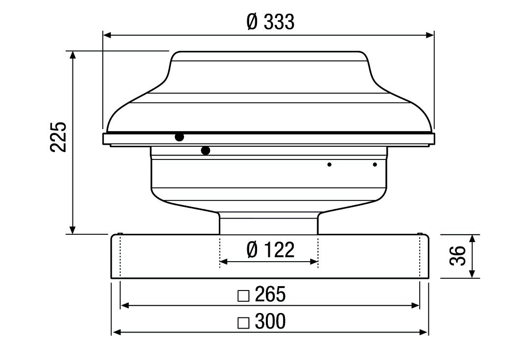 Dachventilator Ø125mm Radial 230V 70°C 325cbm/h 49W Stahlbl IPX5 vz 50Hz