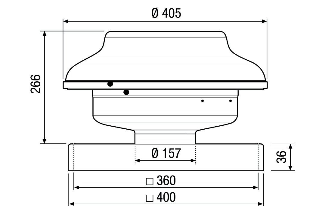Dachventilator Ø160mm Radial 230V 102W 700cbm/h 70°C Stahlbl IPX5 vz 50Hz