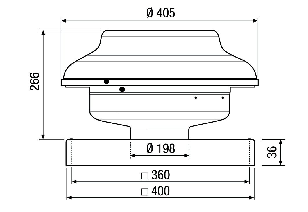 Dachventilator Ø200mm Radial 230V 107W 755cbm/h 50°C Stahlbl IPX5 vz 50Hz