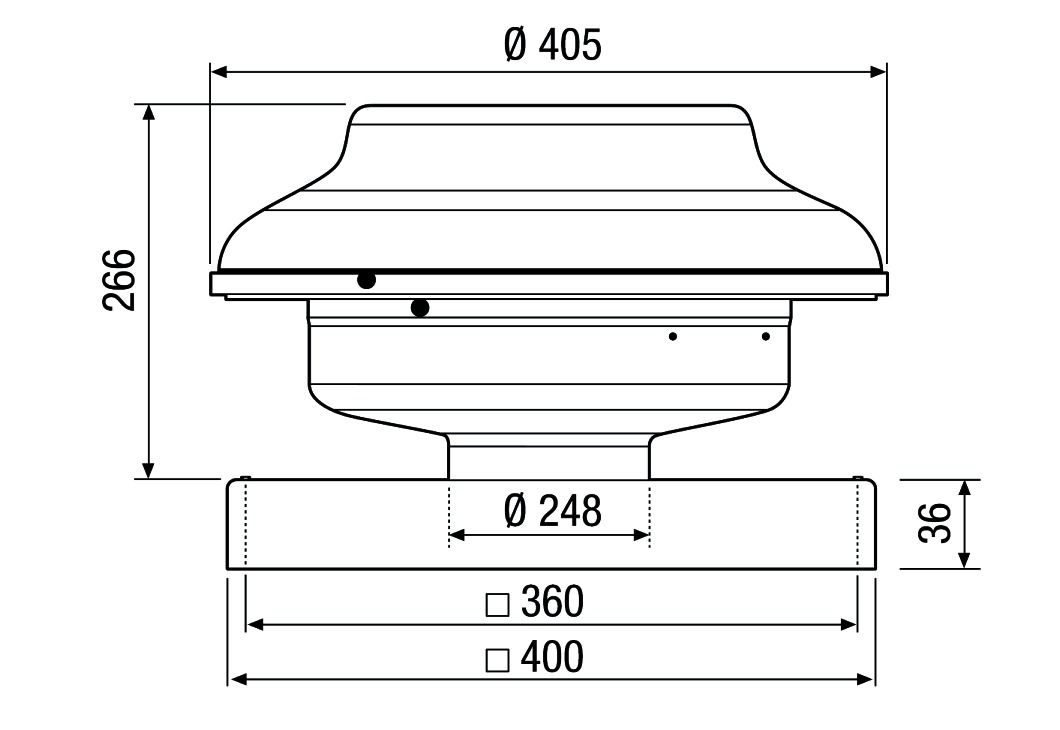 Dachventilator Ø250mm Radial 230V 148W 825cbm/h 50°C Stahlbl IPX5 vz 50Hz