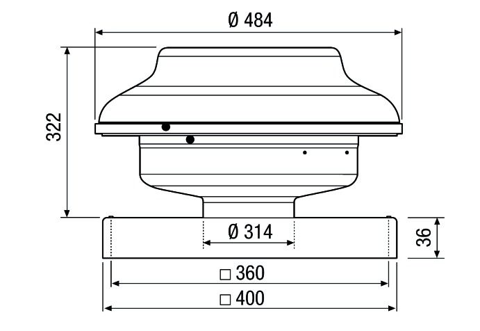 Dachventilator Ø315mm Radial 230V 247W 1160cbm/h 60°C Stahlbl IPX5 vz 50Hz