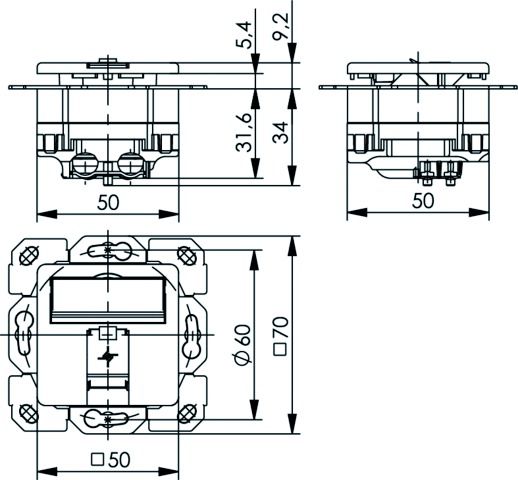 Anschlussdose Cat6A 1xRJ45 LSA Kanaleinb aws schräg m.Staubschutz