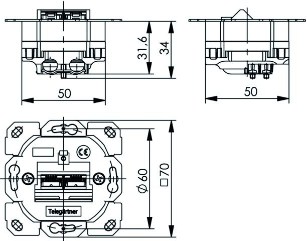 Anschlussdose Cat6A 2xRJ45 LSA Kanaleinb schräg