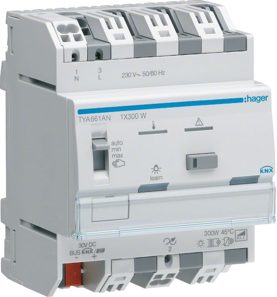 Dimmaktor KNX 300W REG 4TE 1Ausg uni Vor Ort-/Handbedienung