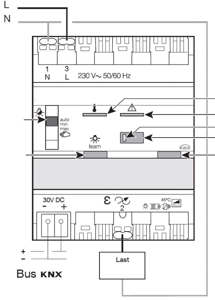 Steuerbaustein KNX 600W REG 4TE 1Ausg uni Vor Ort-/Handbedienung