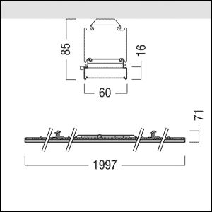 LED-Lichtleiste 59,9W 4000K 10700lm Konv IP20 1LED elektr.Trafo 1997x60x85mm