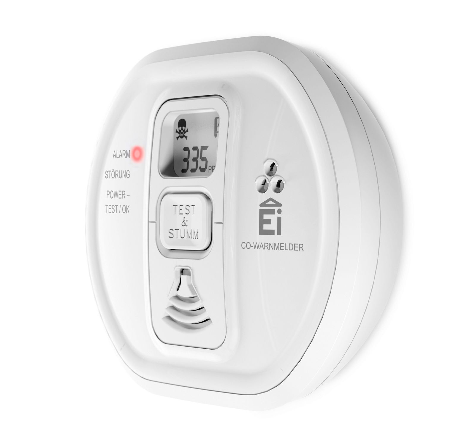 Kohlenmonoxidmelder 85dB m.Sockel autark Mit Sockel Standalone Batt 3V DC ws Aufb