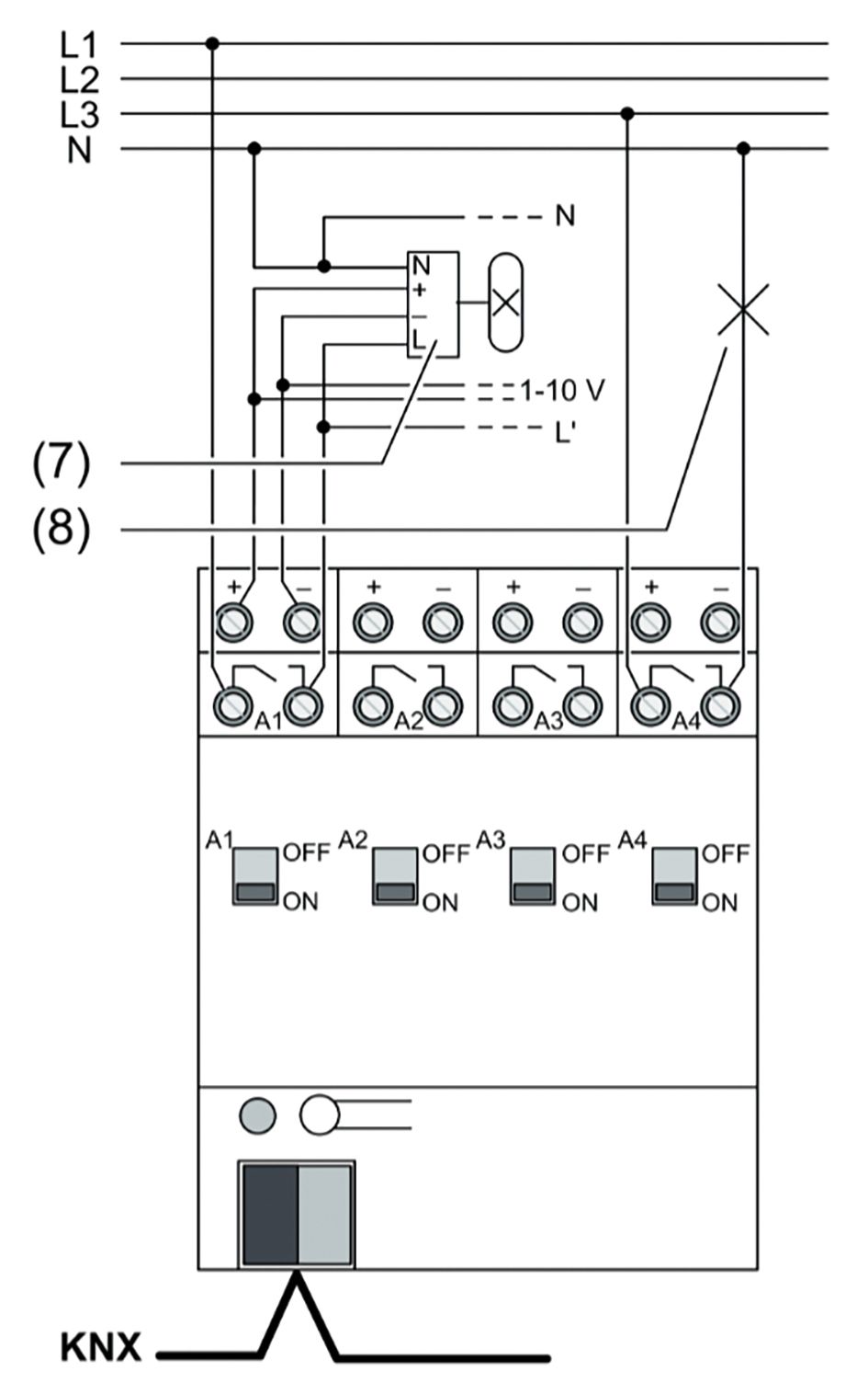 Lichtsteuergerät KNX REG 4TE 1-10V 4Ausg Schnittstelle 1-10 V