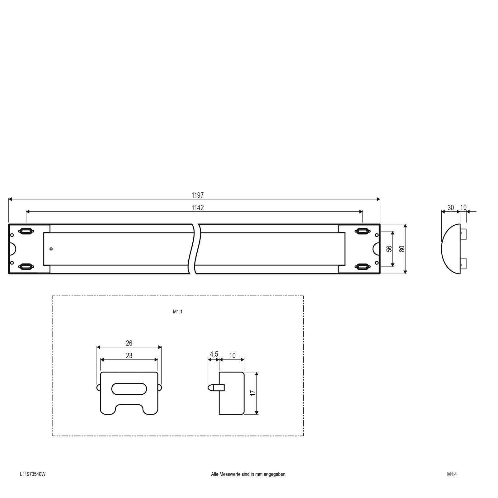 LED-Kunststoffleuchte 35W 4000K 3841lm ws Konv IP20 1197x80x40mm