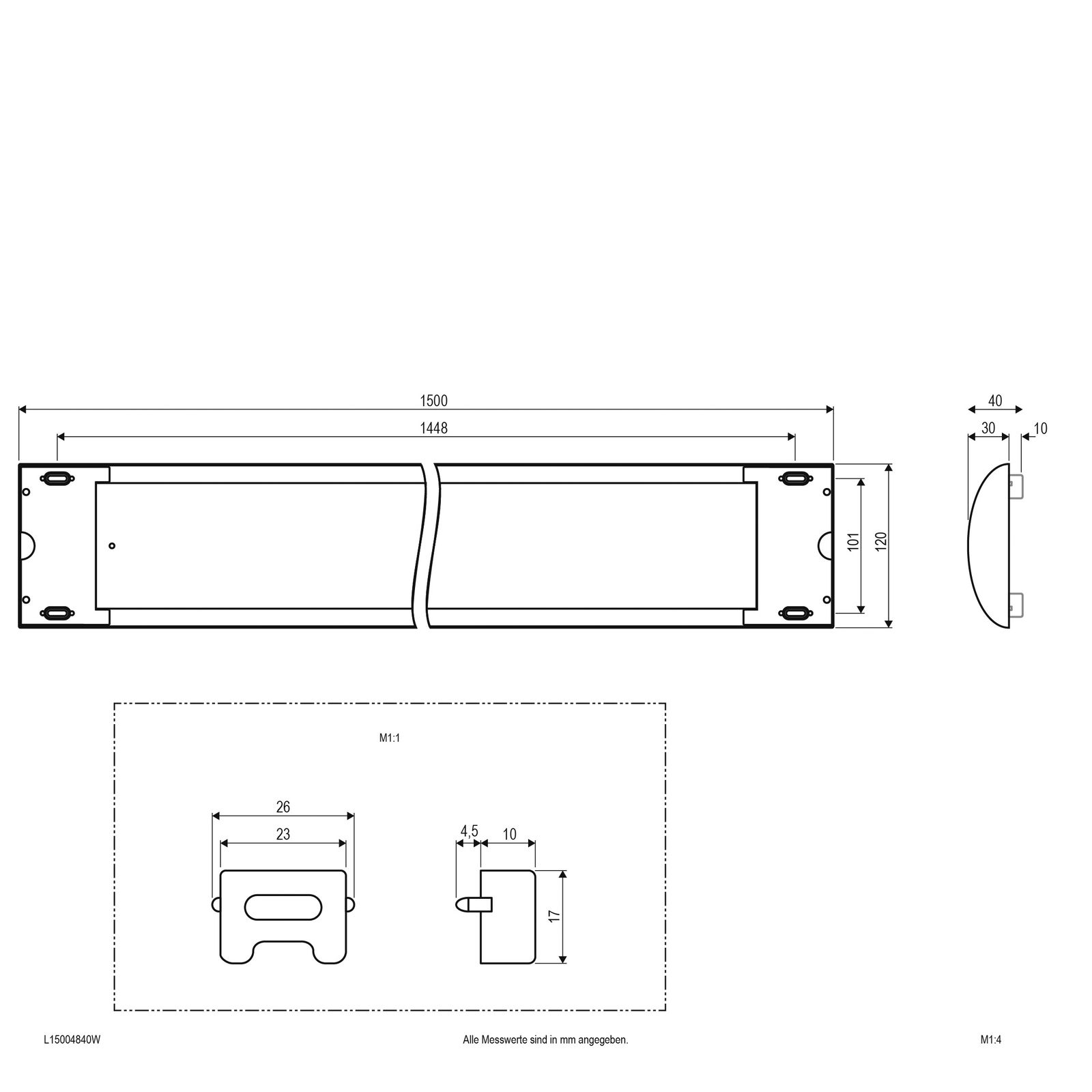 LED-Kunststoffleuchte 48W 4000K 5468lm ws Konv IP20 1500x120x30mm