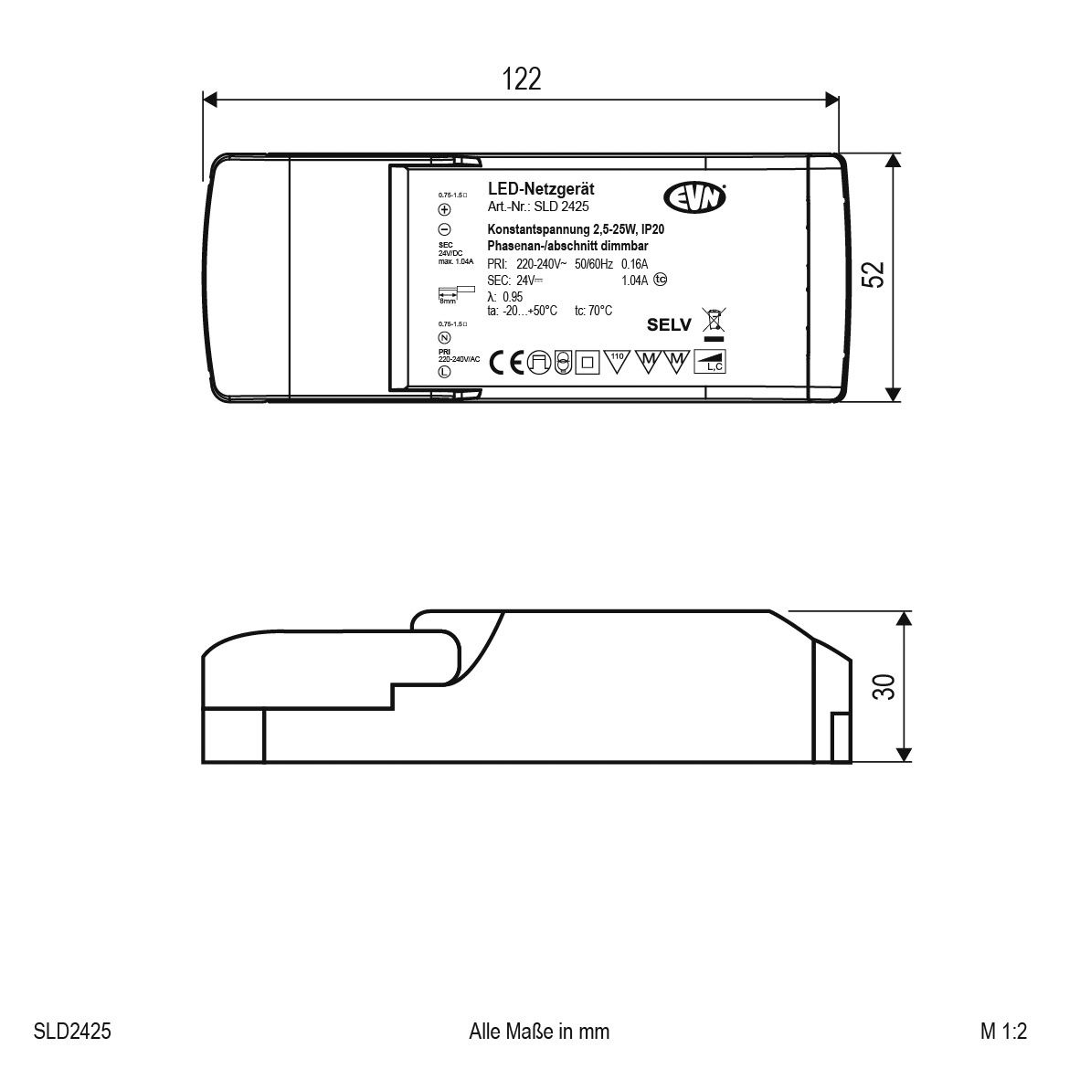 LED-Steuerung 2,5-25W 24V IP20 dim dim Kstgeh Dimmung Phasenabschnitt stat