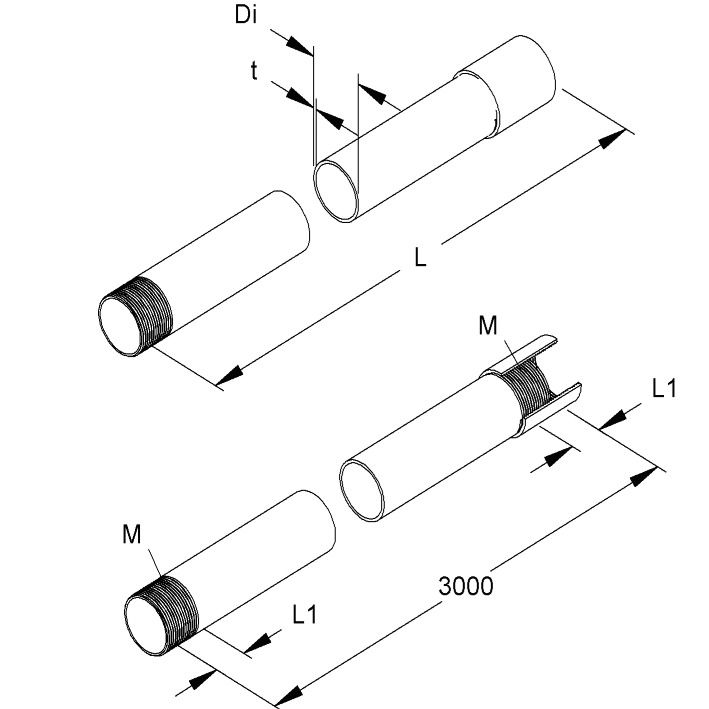Stahl-Gewinderohr Ø20mm starr f/vz 5Kl ST -45-400°C Außengewinde (metrisch)
