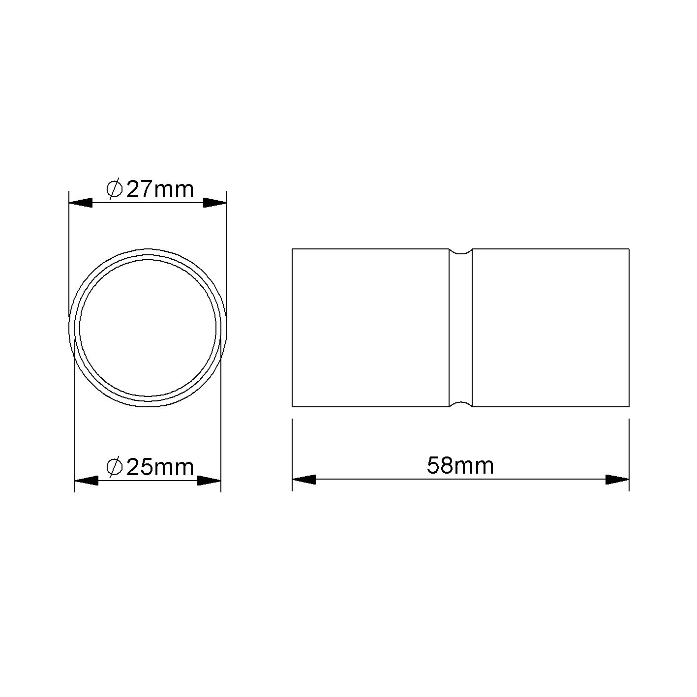 Steckmuffe Metall Ø25mm unbeh hfr