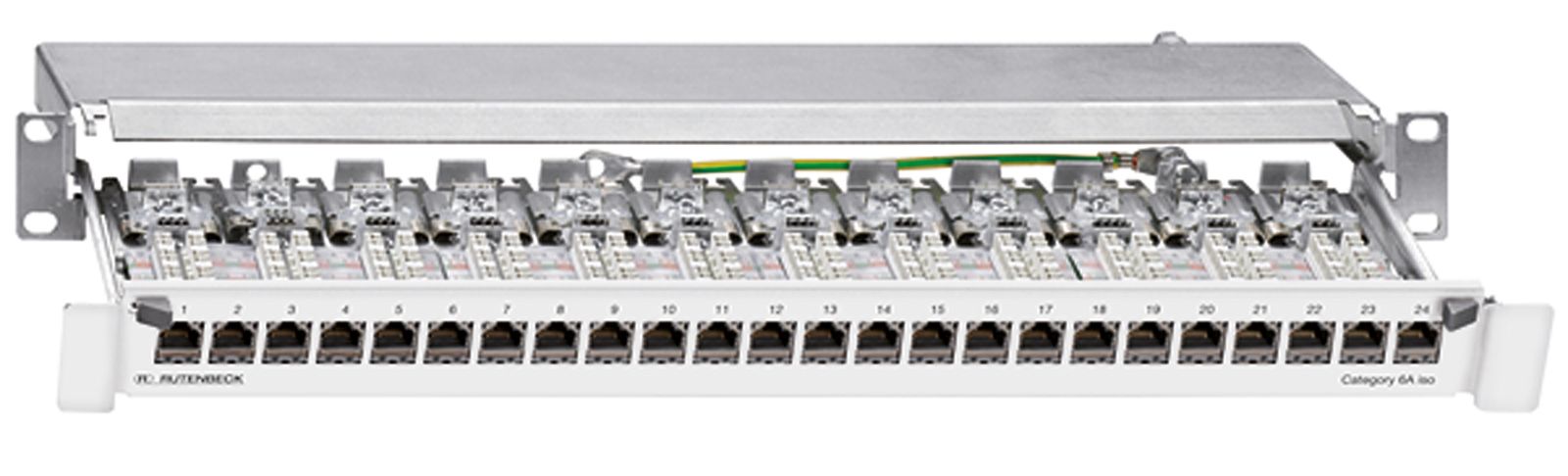 Patchpanel 24Ports 1HE Cat6A Schirm RAL7035 19Zoll-Einbau 44x482x114mm