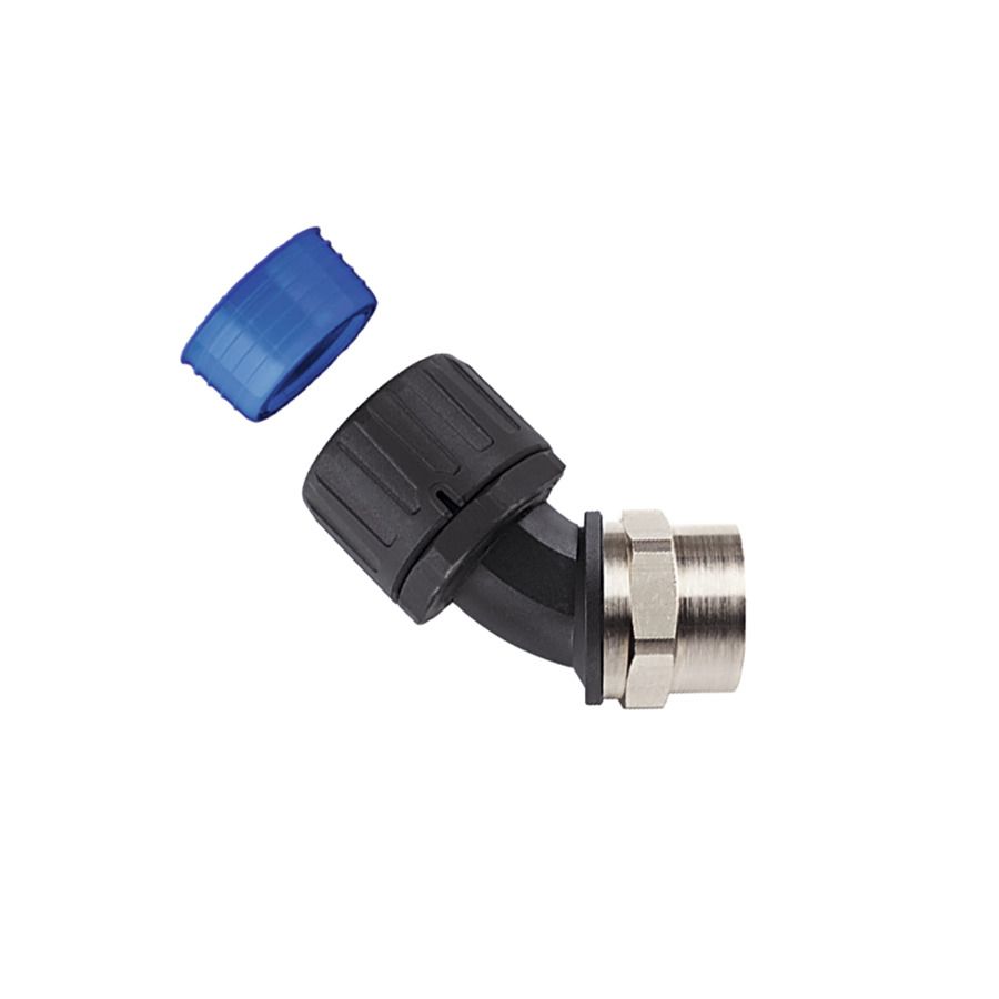 Wellrohrverschraubung Kst/Metall Ø28mm PG21 IP66 45°Wink Schnapp 15mm