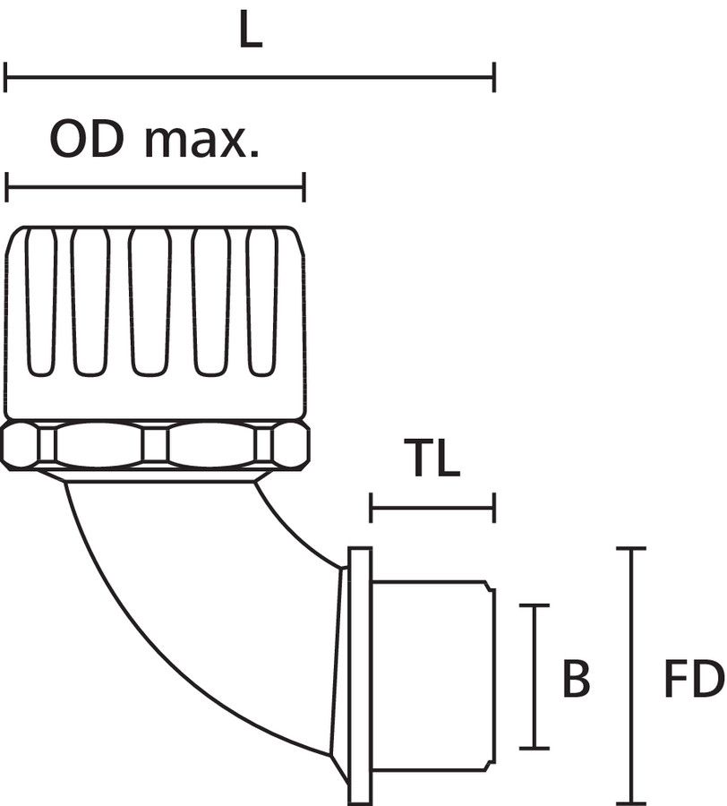 Wellrohrverschraubung PA Ø42mm M40x1,5 IP66 Polyamid (PA) M40 x 1,5 90°Wink