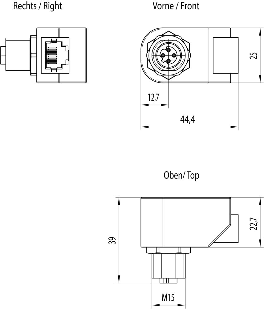 Schaltschrankdurchführung M12 (D-kodiert) auf RJ45