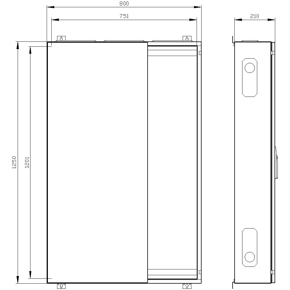 Leergehäuse ST/Kst IP43 ET210mm geschl B800xH1250xT210mm