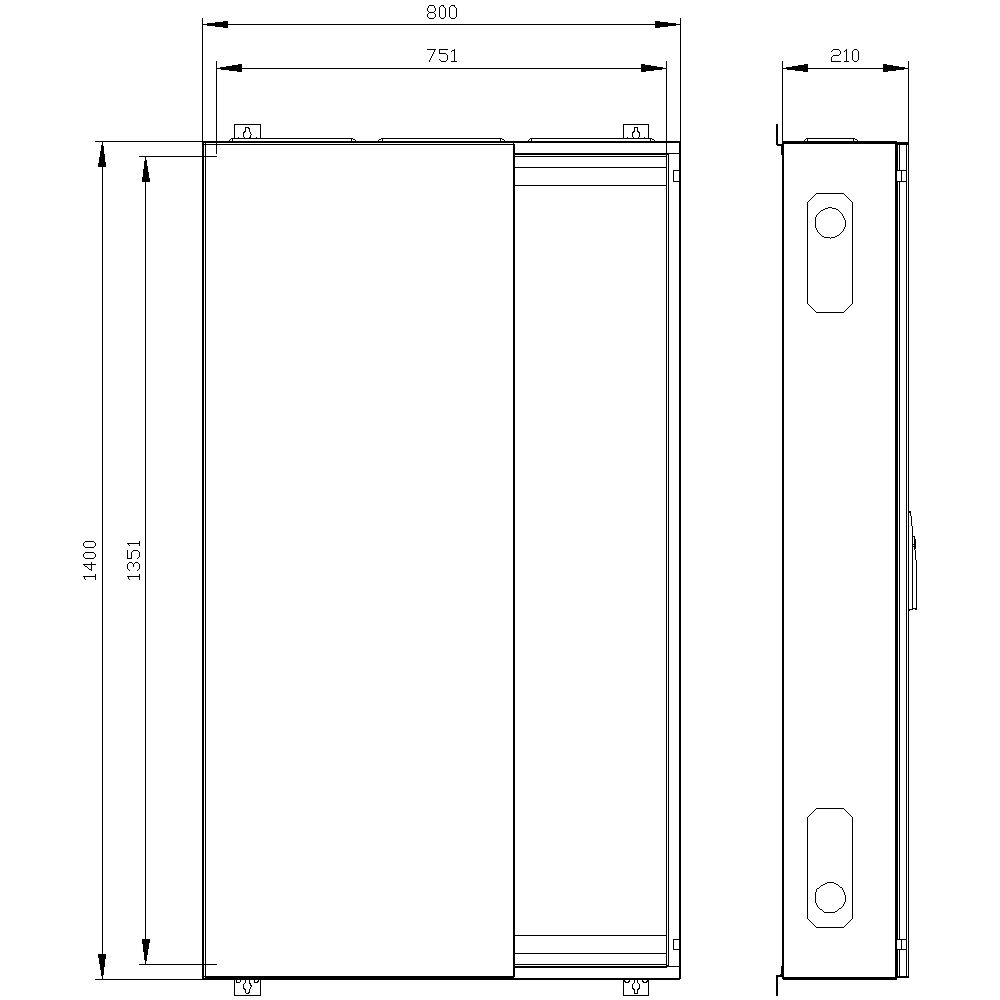 Leergehäuse ST/Kst IP43 ET210mm geschl B800xH1400xT210mm