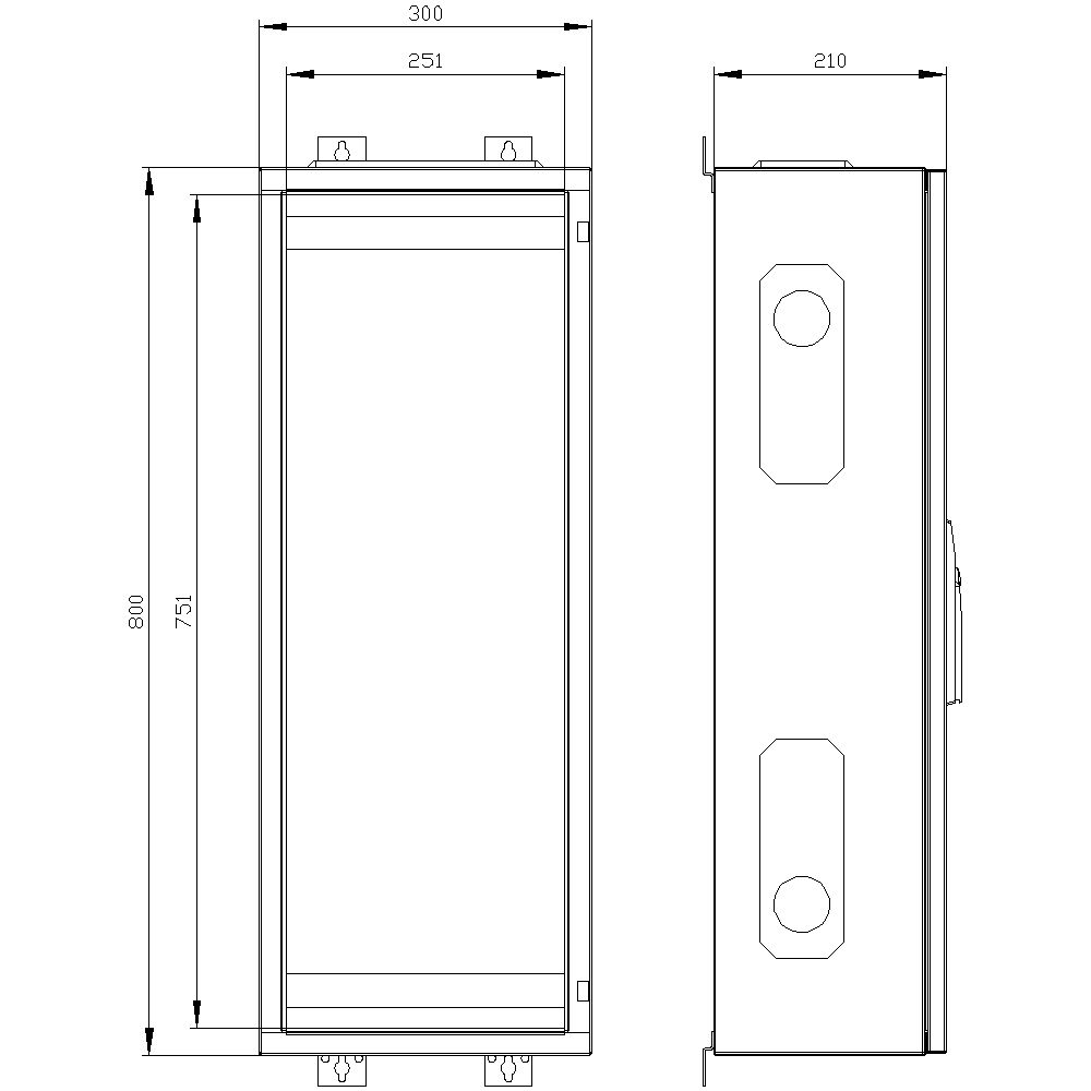 Leergehäuse ST/Kst IP43 B300xH800xT210mm ET210mm geschl