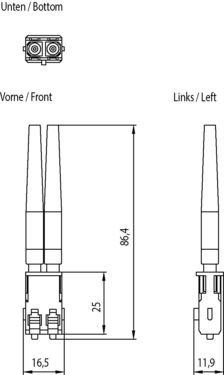 LWL-Stecker SC-RJ POF klemm Metall sw