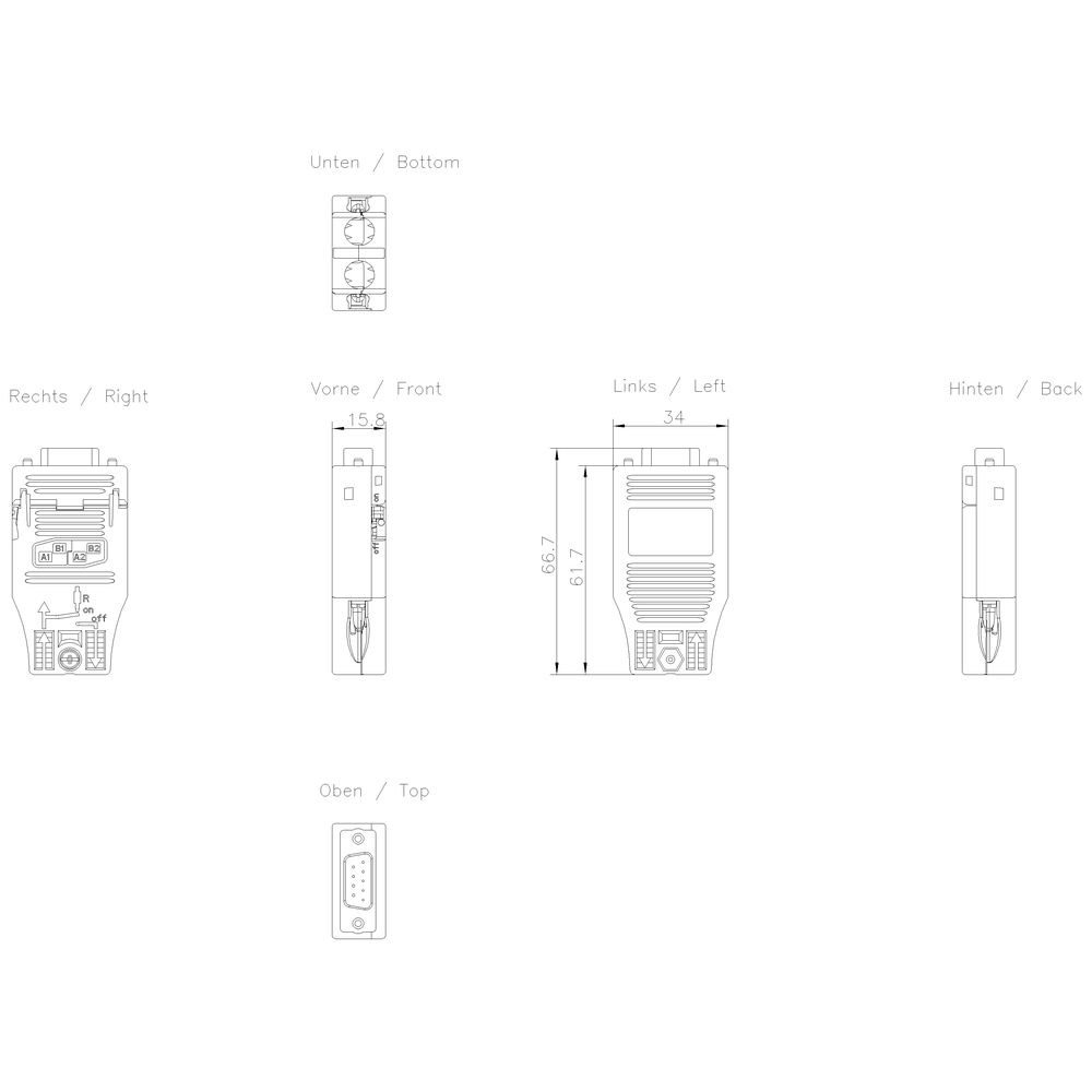 Rechtecksteckverbinder Stift 2re IP20 Schneidkl qmm