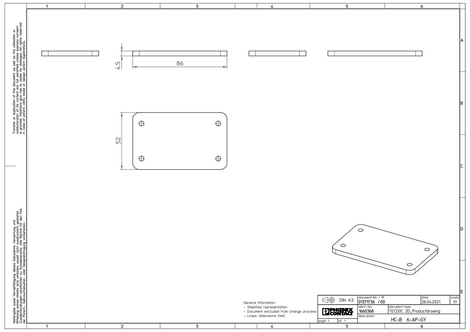 Adapterplatte Kst 86x3,5mm HB