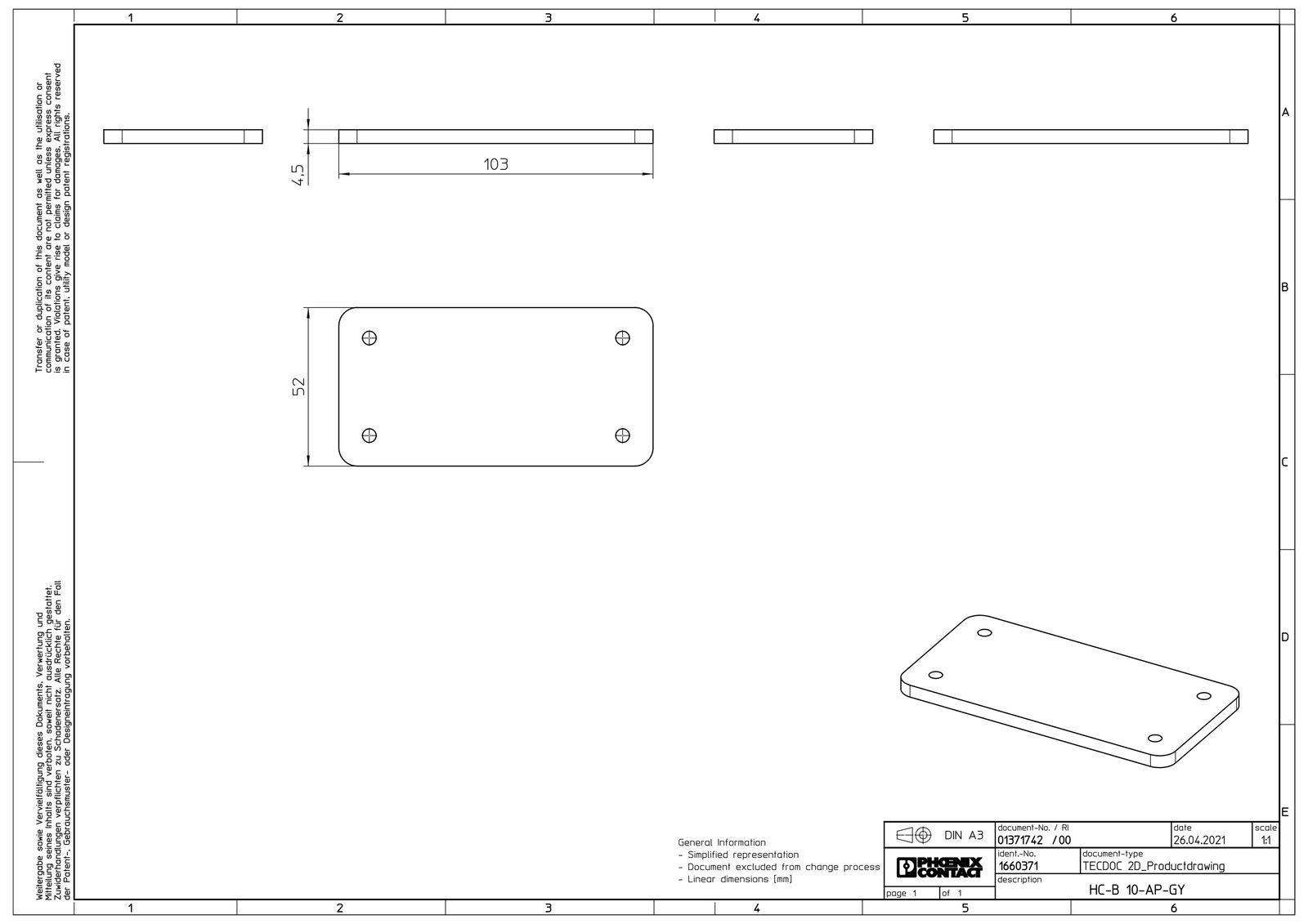 Adapterplatte Kst 103x3,5mm HB