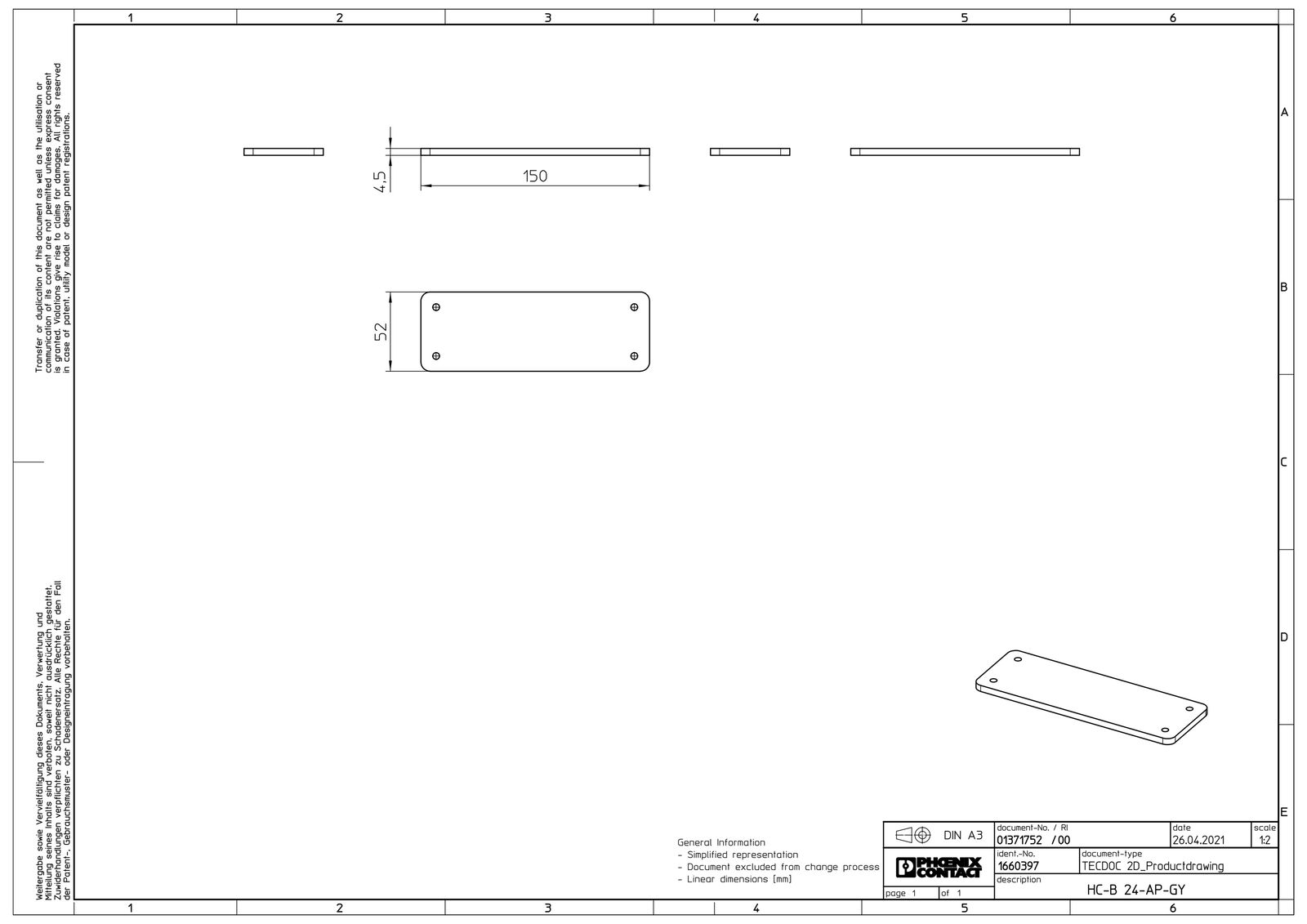 Adapterplatte Kst 150x52mm