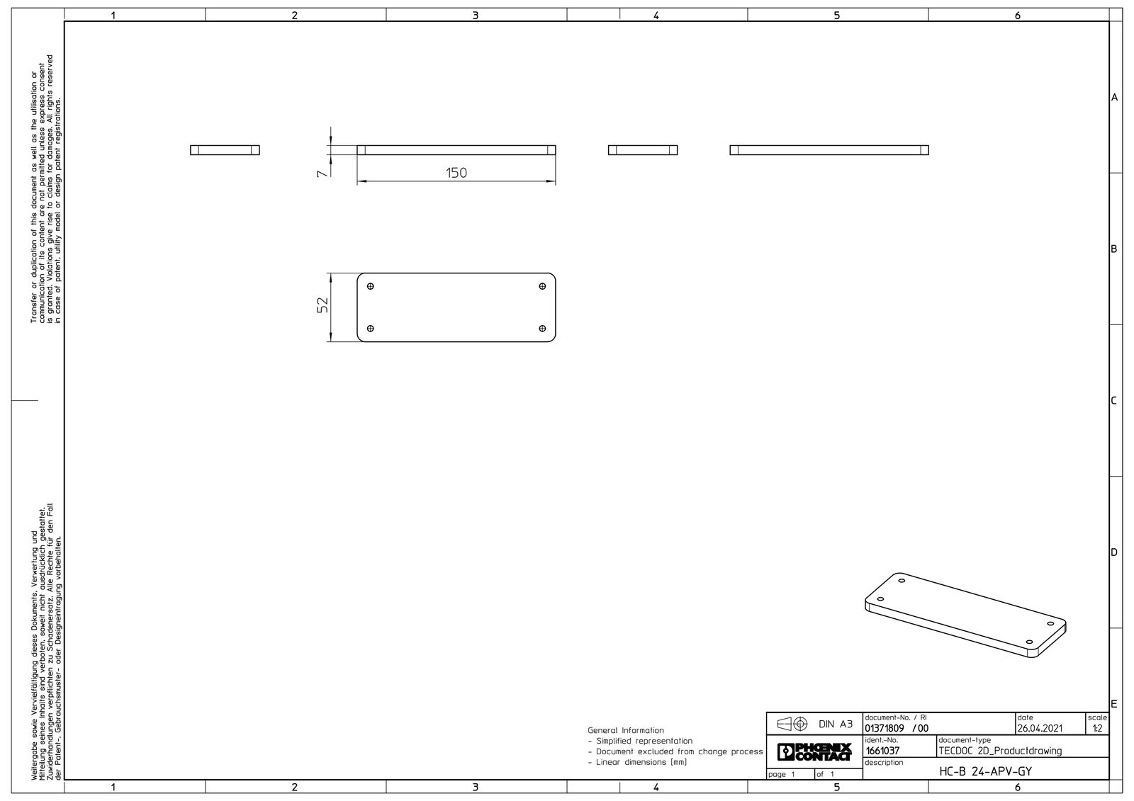 Adapterplatte Kst 150x7mm HB