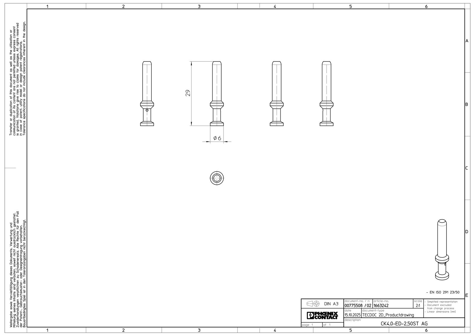 Kontakt Stift Crimp 2,5qmm 2,5qmm Si