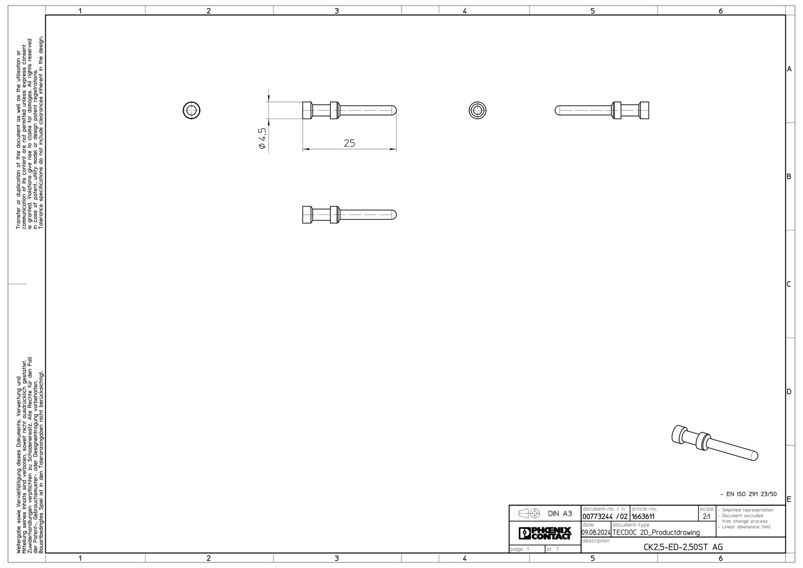 Kontakt Stift Crimp 2,5qmm 2,5qmm Si