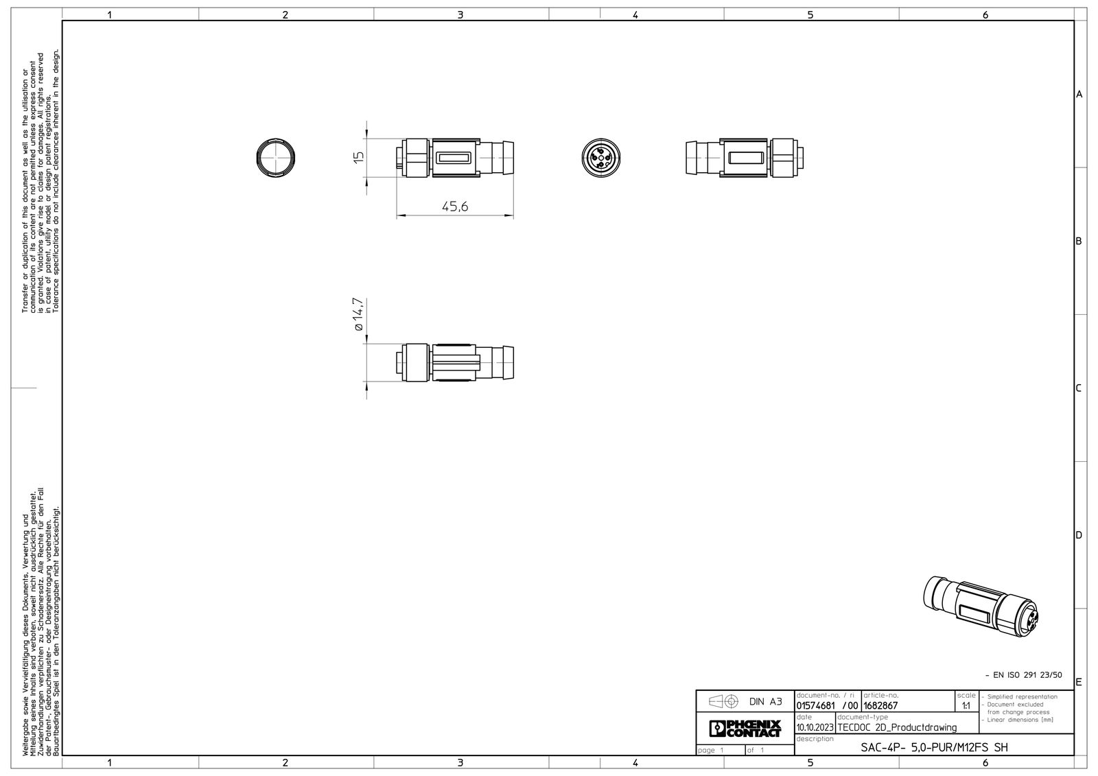Sensor-Aktorkabel 4p 5m M12 Female ger fr.Ende Polyurethan (PUR) hfr
