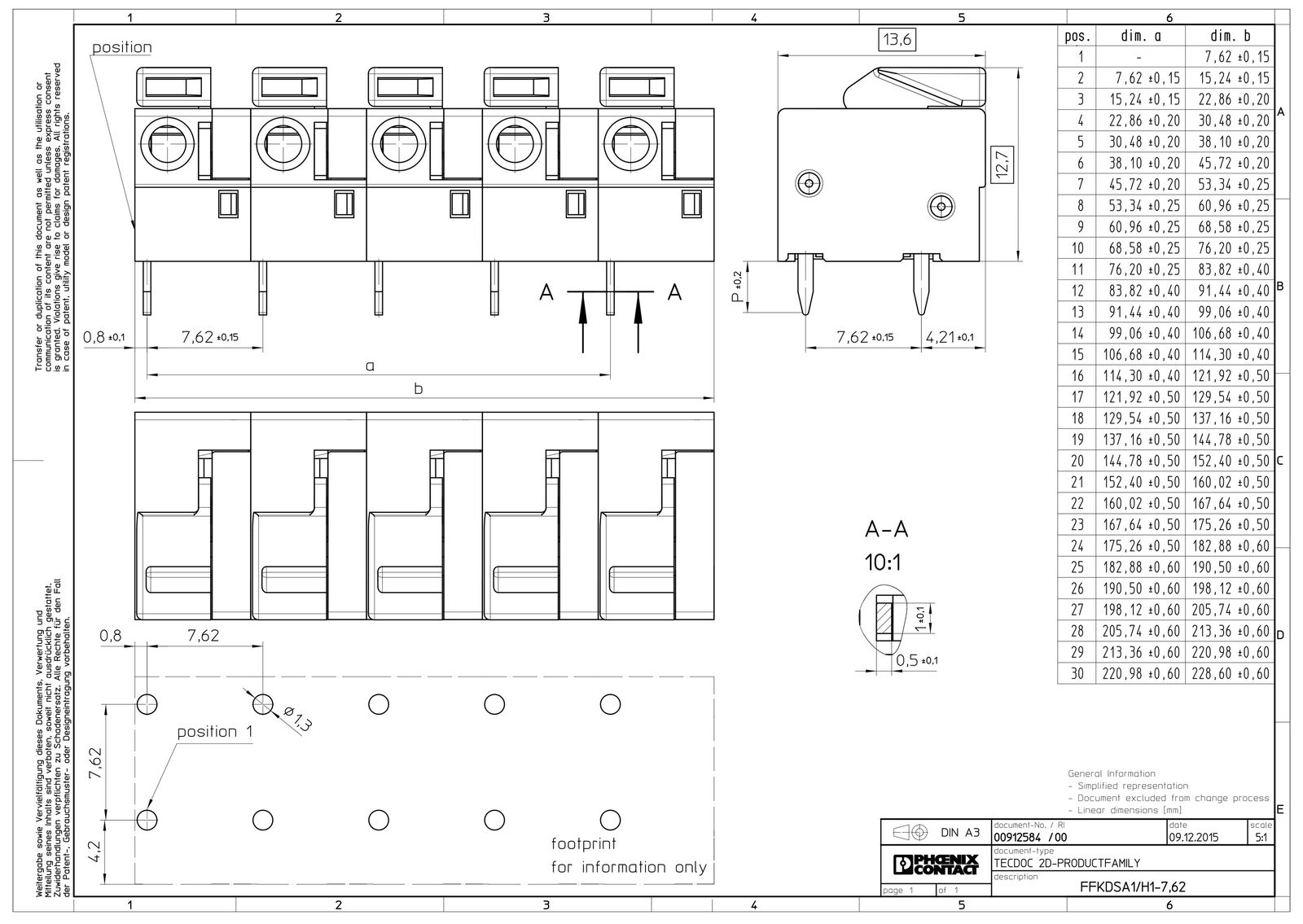 Printklemme 4f 1re gn RM=7,62 0,2-1,5qmm Federzug/Löt 0,25-0,75qmm