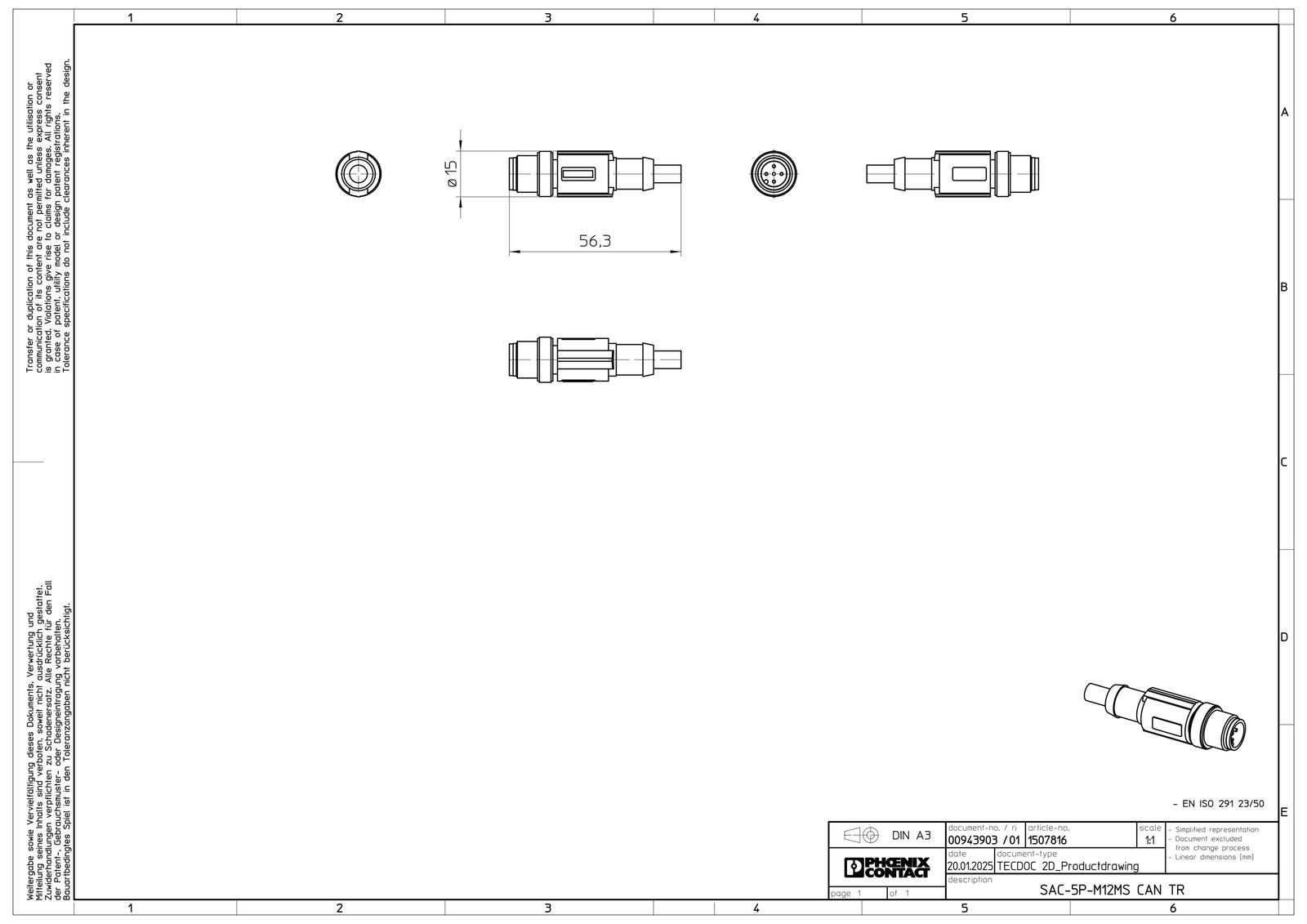 Abschlusswiderstand 120Oh Steck-M12 Datentech