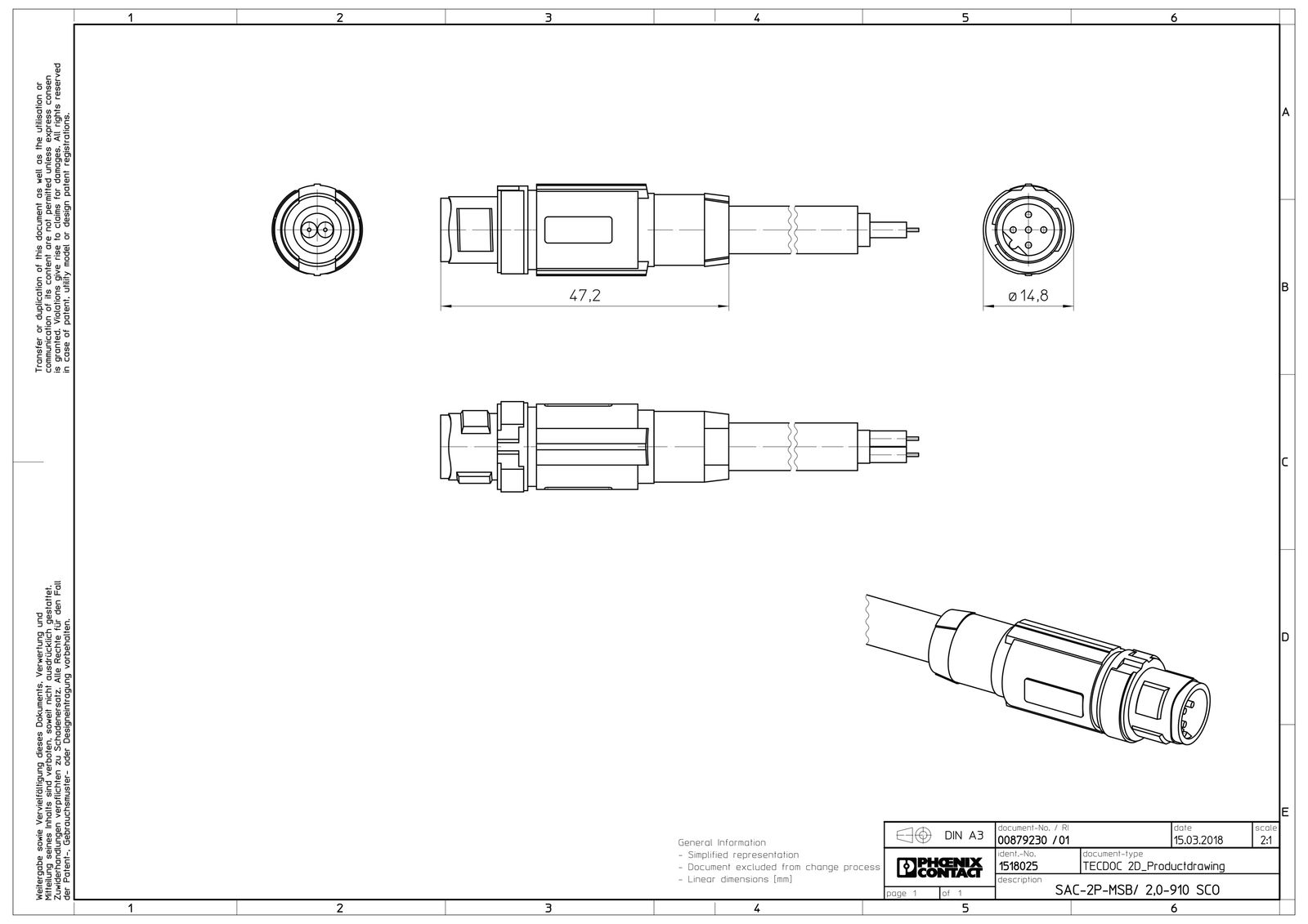 Sensor-Aktorkabel 2p 2m fr.Ende ger M12 PUR hfr Polyurethan (PUR)