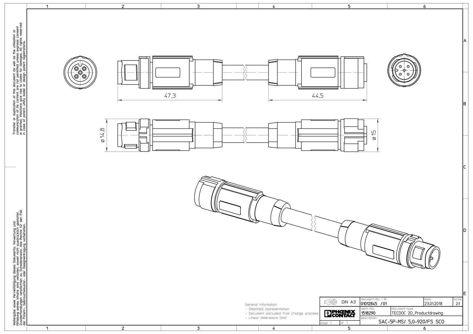 Sensor-Aktorkabel 5p 5m M12 Female ger M12 PUR Polyurethan (PUR) hfr