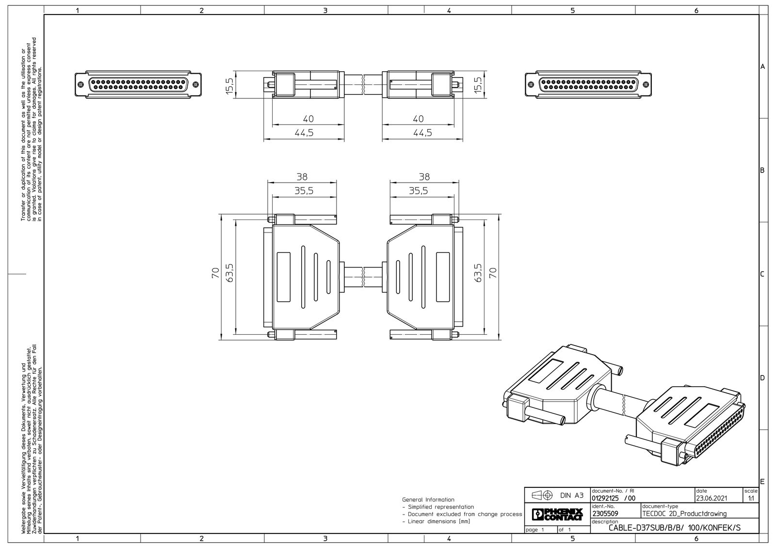 SPS-Verbindungskabel 1m SPS-and.Ger 37p Geeignet für Eingangskarte SPS