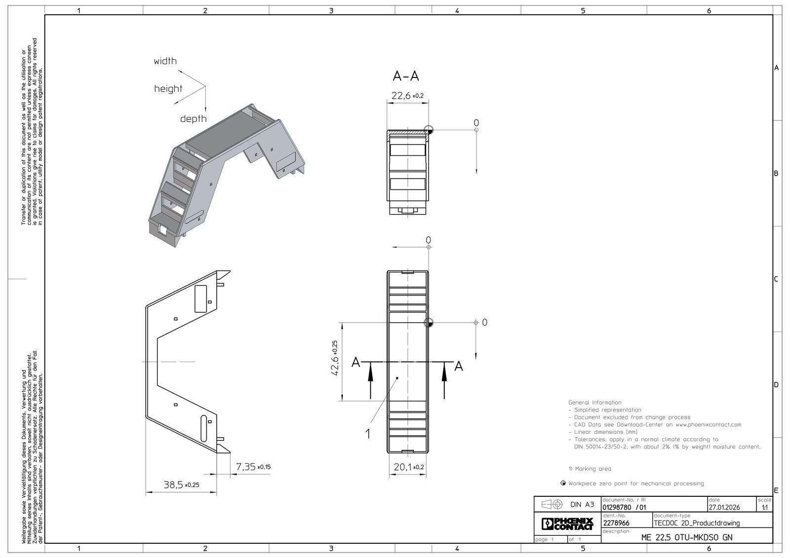 Elektronik-Leergehäuse 38,5x22,5x99mm Kst unbeh