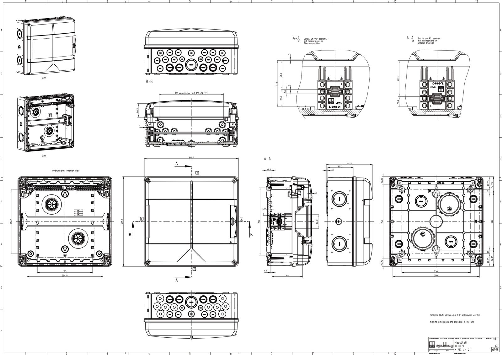 Kleinverteiler AP 1x14TE Kst IP65 ET95mm 315x300x155mm REG
