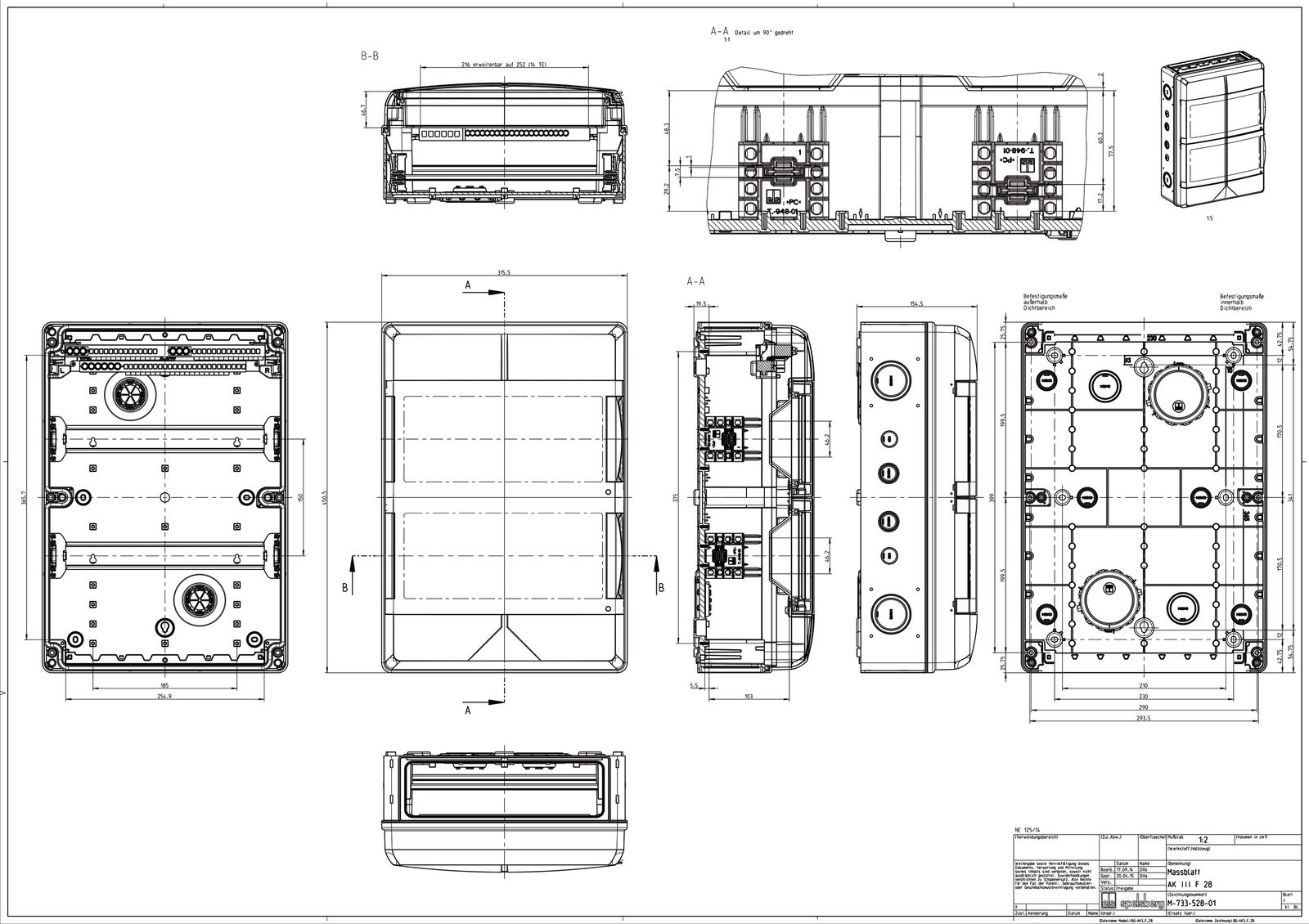 Kleinverteiler AP 2x14TE Kst IP65 ET95mm 315x450x155mm REG