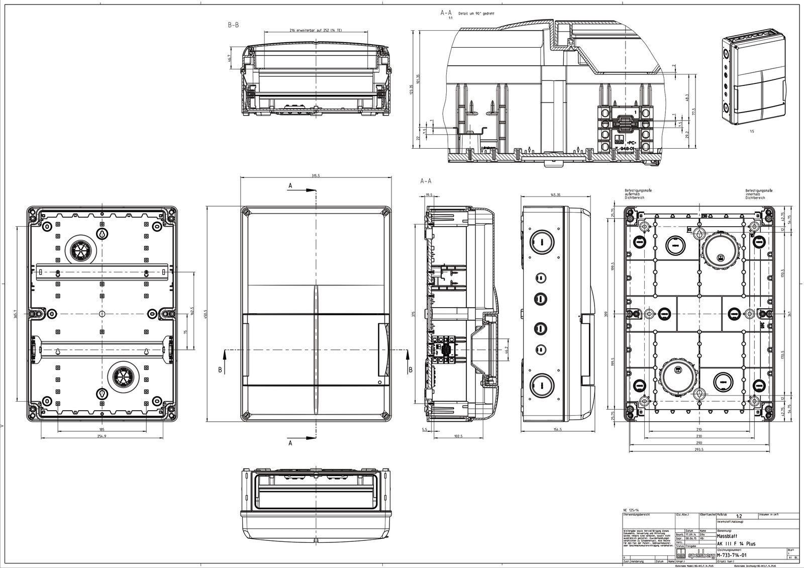 Kleinverteiler AP 1x14TE Kst IP65 ET95mm 315x450x155mm REG