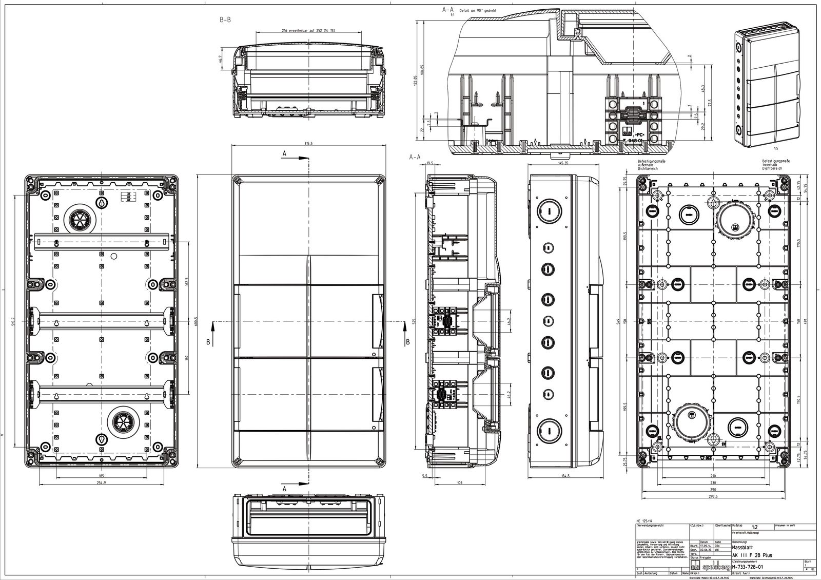 Kleinverteiler AP 2x14TE Kst IP65 ET95mm 315x600x155mm REG