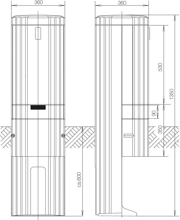 Standgehäuse GFK IP44 B360xH1350xT360mm ET360mm geschl