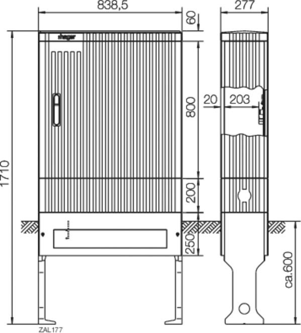 Standgehäuse GFK IP44 B839xH1710xT277mm ET277mm geschl