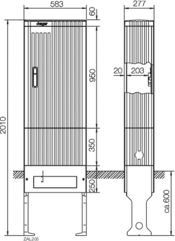 Standgehäuse GFK IP44 B583xH2010xT277mm ET277mm geschl