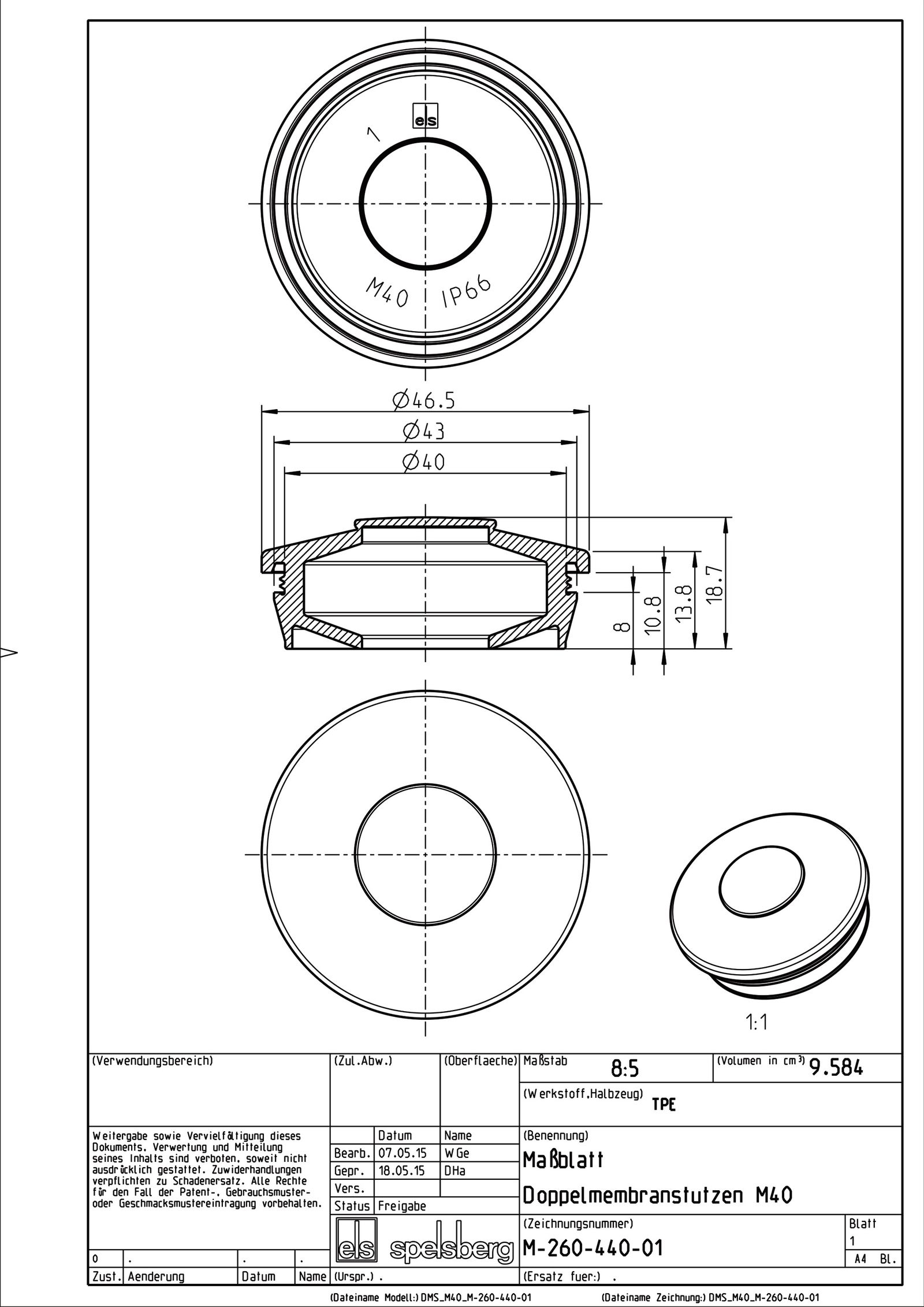 Kabeleinsteckstutzen IP66 Ø40mm 19-28mm lgr hfr geschl