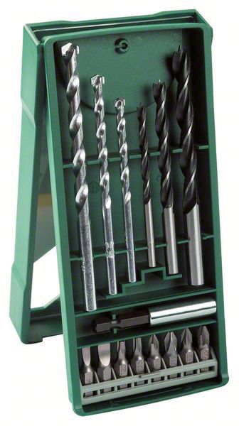 Mini-X-Line Mixed-Set, 15 Werkzeugset 15tlg Bohrer 8xSteckeinsatz 3xHolzbohr